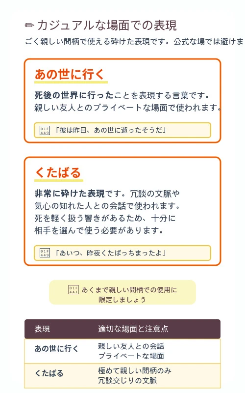 「亡くなる」をカジュアルに言い換えると？